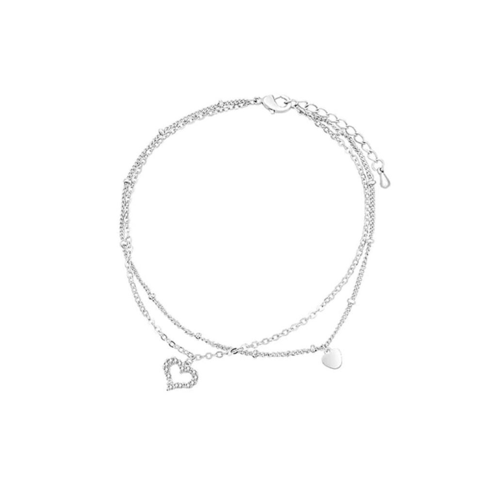 NEW 925 Sterling Silver Diamond Heart Layer Anklet - Picture 12 of 12